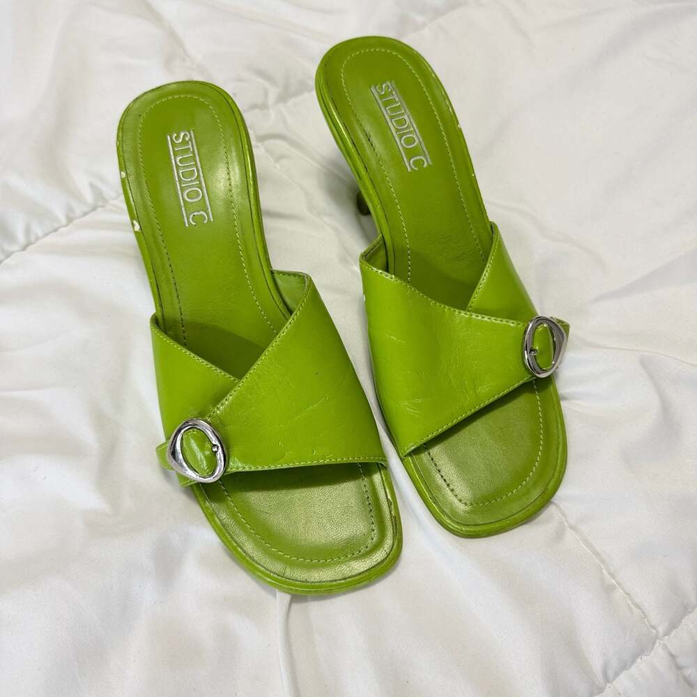 Studio C Lime Green Cross Strap Mule Heels Size 8